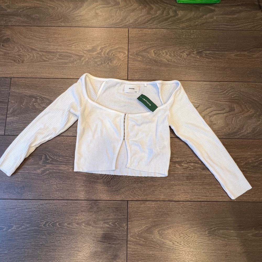 Joah brown white long sleeve cropped top